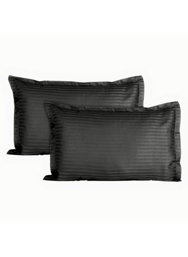 Trance Home Linen 200 TC Cotton Large Size 20x30 inch Satin Stripe Pillow Covers | Pillow Cases | Set of 2 Piece Pillow Covers only |Large Size (Black, 20 X 30 inch)