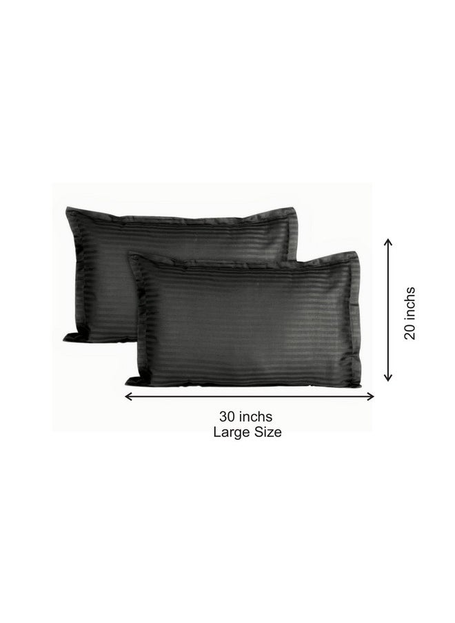 Trance Home Linen 200 TC Cotton Large Size 20x30 inch Satin Stripe Pillow Covers | Pillow Cases | Set of 2 Piece Pillow Covers only |Large Size (Black, 20 X 30 inch)