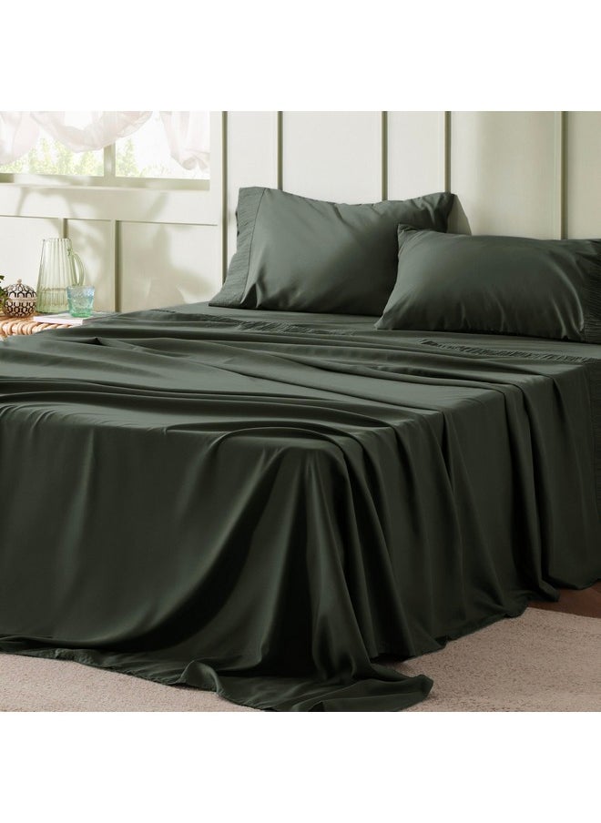 Bedsure Queen Sheet Set - Soft Sheets for Queen Size Bed, 4 Pieces Hotel Luxury Olive Green Queen Sheets, Easy Care Polyester Microfiber Cooling Bed Sheet Set