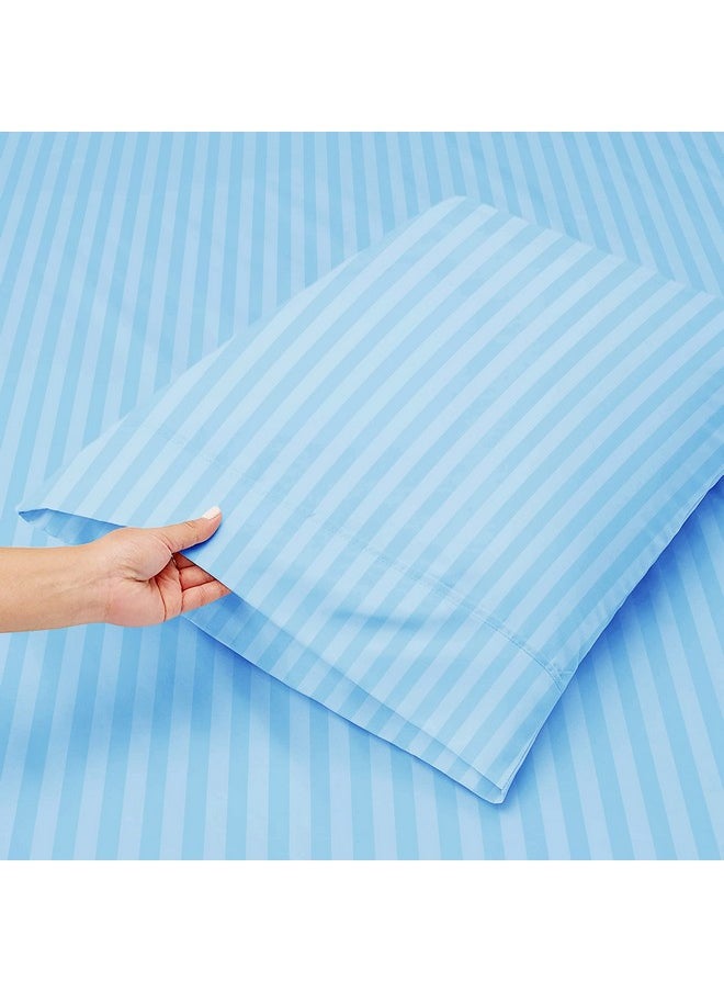 BSB HOME Premium Cotton 220tc Elastic Fitted Bedsheets with 2 Pillow Covers | King Size Bed with All Around Elastic 220 TC Supersoft Striped Pattren Breathable |Size-78 x72+10 inches |Aqua