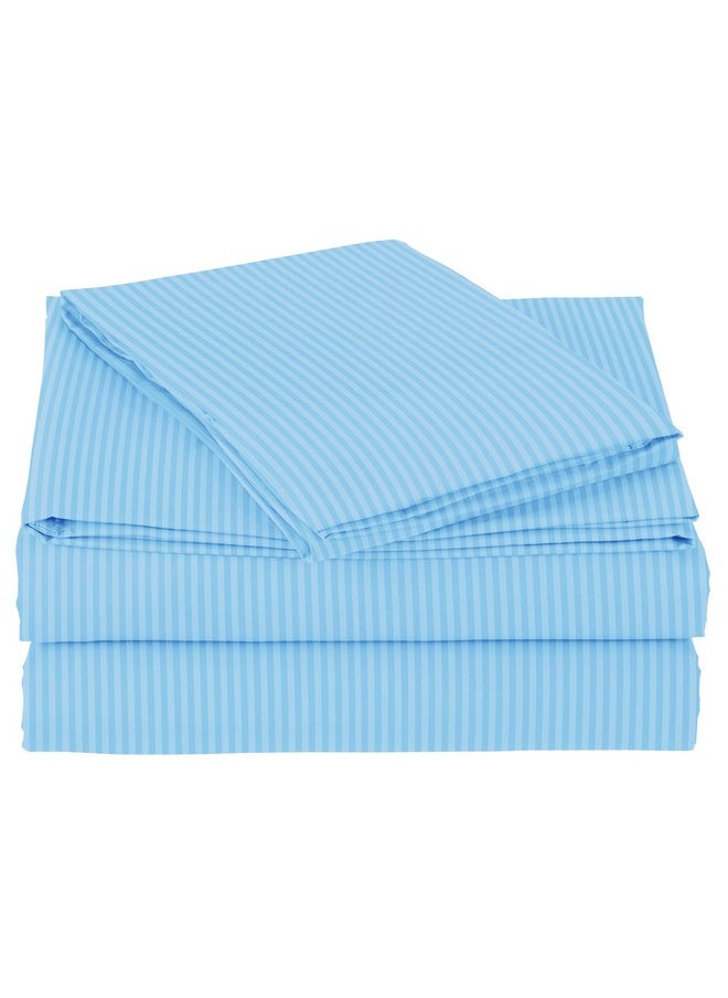 BSB HOME Premium Cotton 220tc Elastic Fitted Bedsheets with 2 Pillow Covers | King Size Bed with All Around Elastic 220 TC Supersoft Striped Pattren Breathable |Size-78 x72+10 inches |Aqua