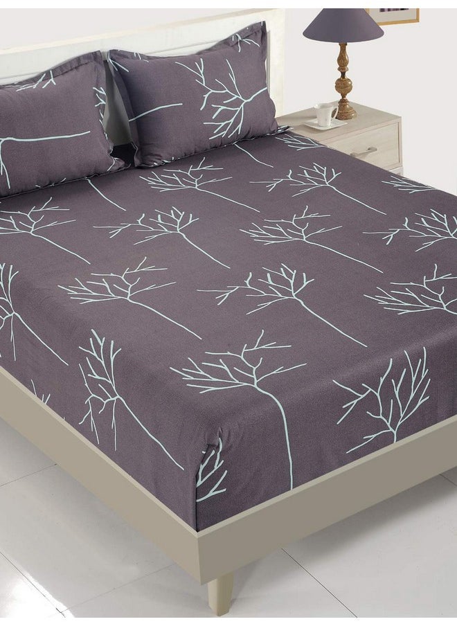 Swayam Ananda Collection Premium Cotton 200 TC Floral Print Cotton Extra Large Bed Sheet with 2 Pillow Cover - GreyGreen