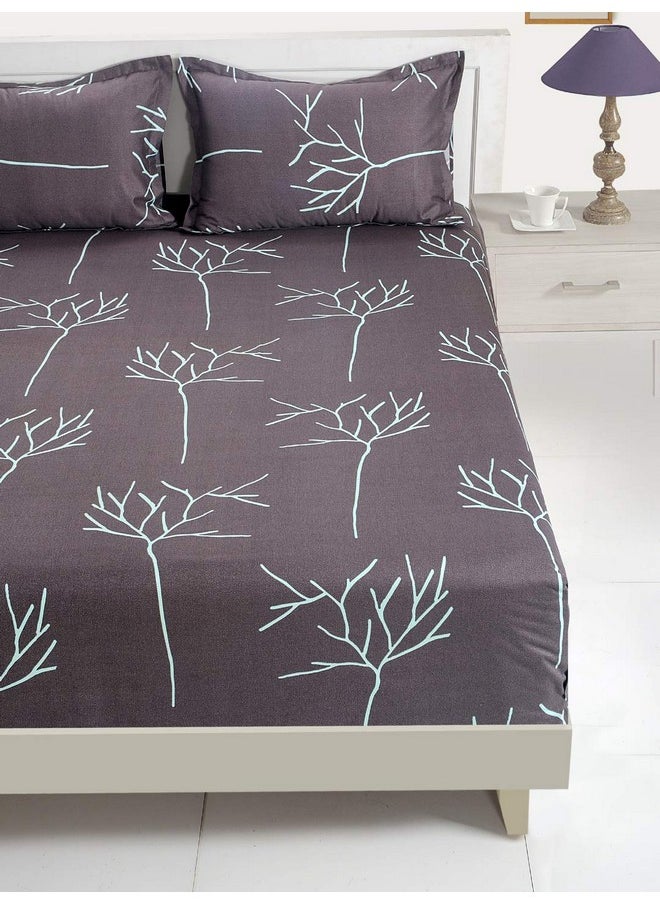 Swayam Ananda Collection Premium Cotton 200 TC Floral Print Cotton Extra Large Bed Sheet with 2 Pillow Cover - GreyGreen