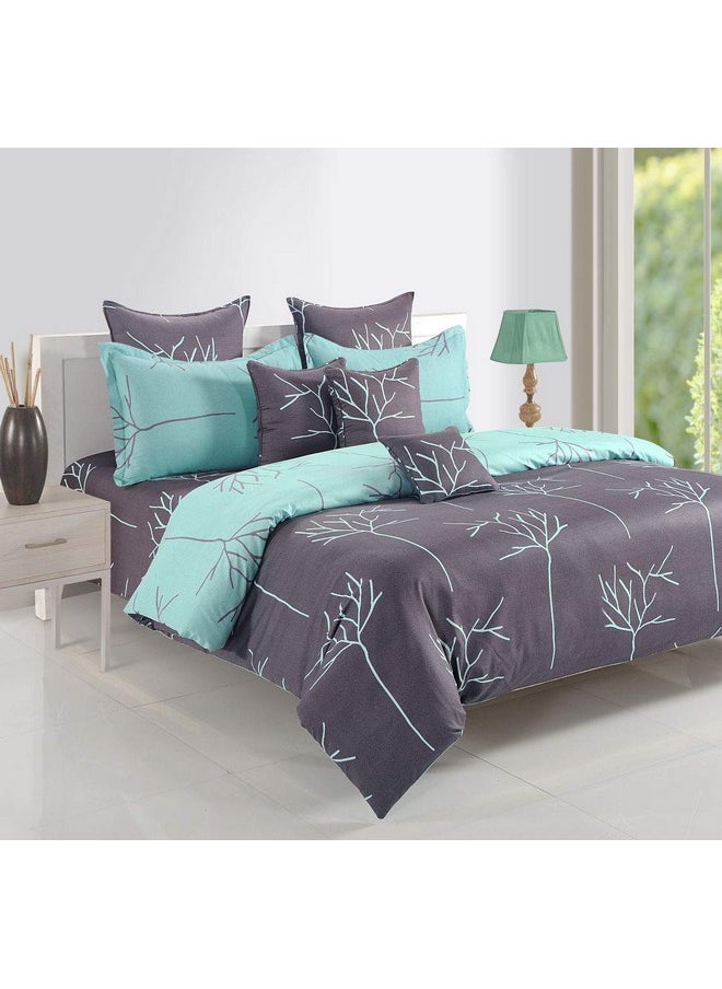 Swayam Ananda Collection Premium Cotton 200 TC Floral Print Cotton Extra Large Bed Sheet with 2 Pillow Cover - GreyGreen