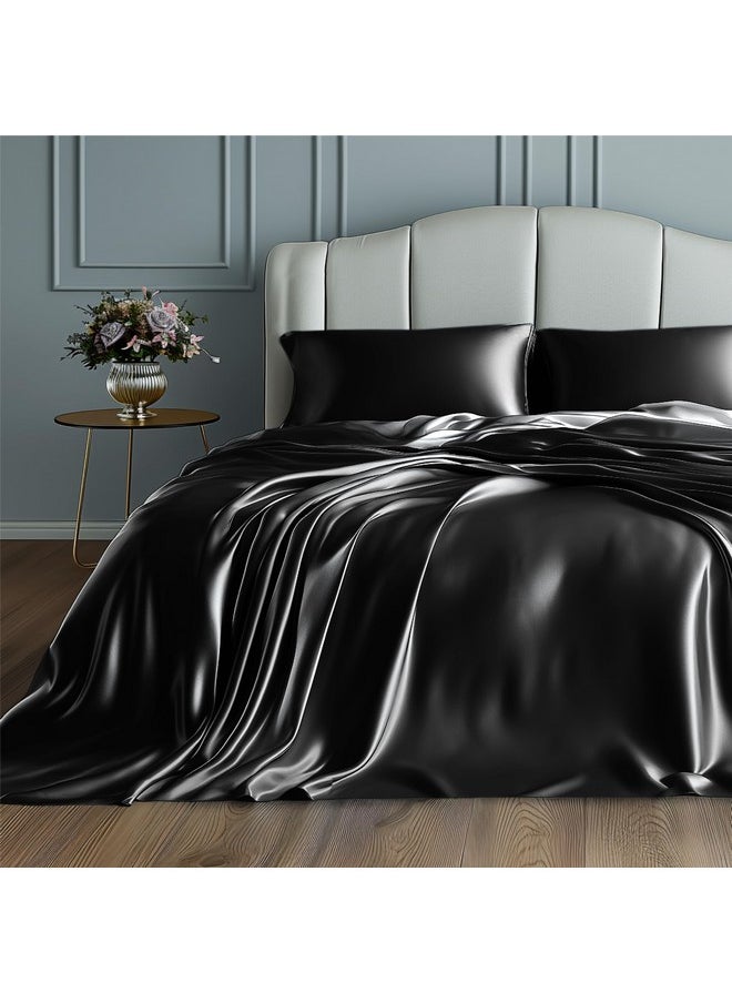 Bedsure Satin Sheets - Queen Sheet Set, 4 Pcs Queen Bed Sheets, Similar to Silk Sheets, Bed Sheets Queen Size for Hair and Skin, Gifts for Women (Black, Queen)