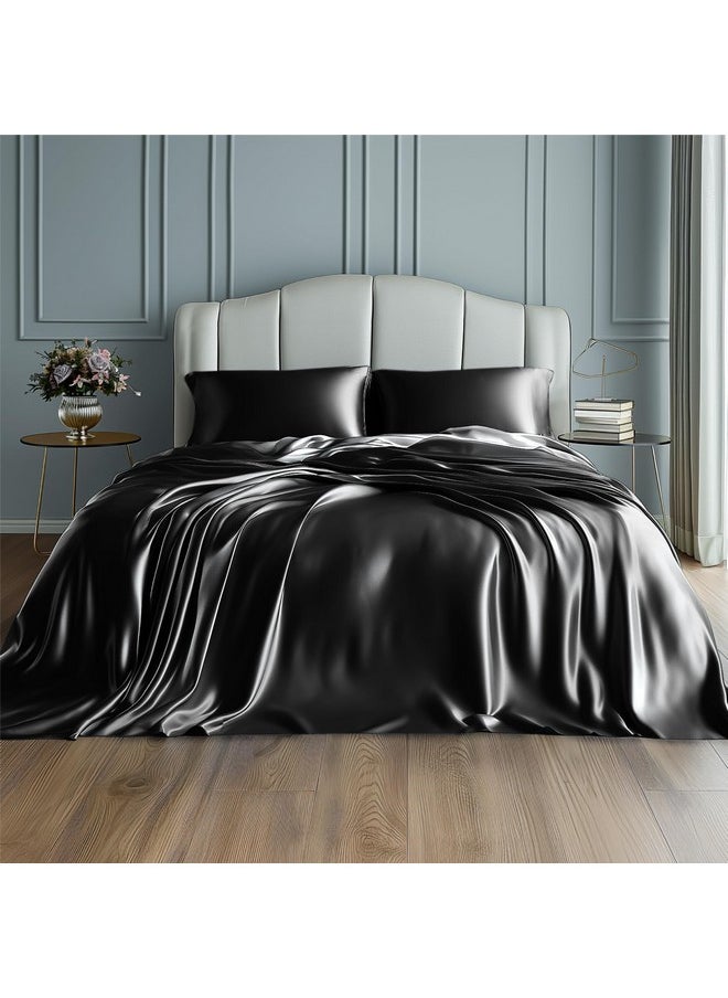 Bedsure Satin Sheets - Queen Sheet Set, 4 Pcs Queen Bed Sheets, Similar to Silk Sheets, Bed Sheets Queen Size for Hair and Skin, Gifts for Women (Black, Queen)