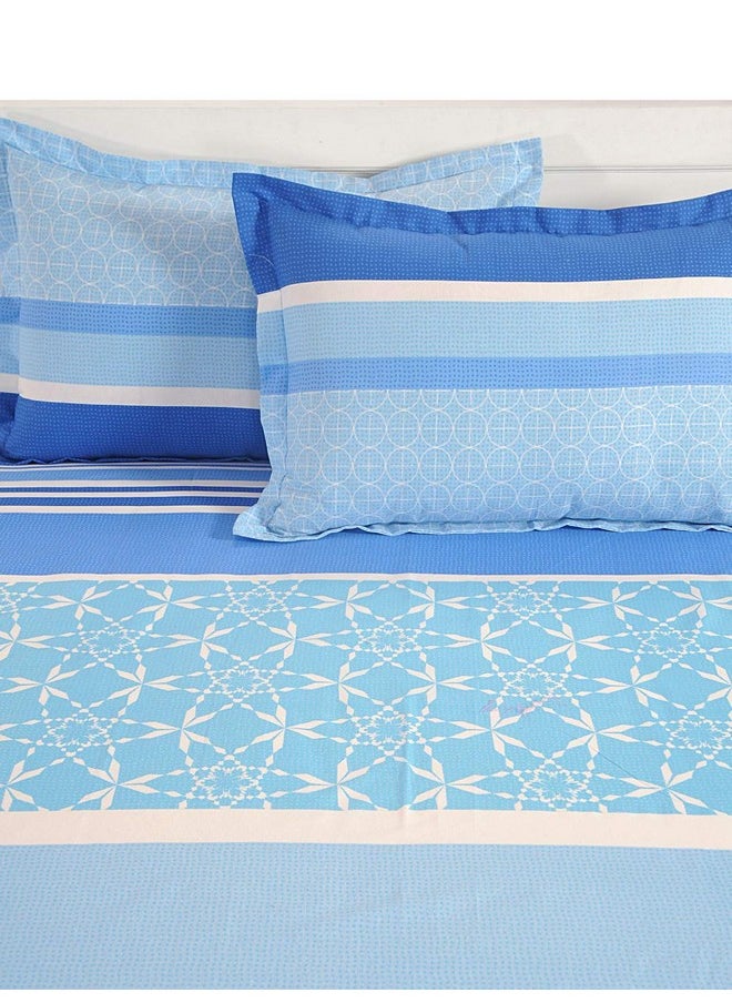 Swayam 144 TC Stripes Print Cotton Extra Large Bed Sheet with 2 Pillow Cover - Blue, White, Super King (11015)