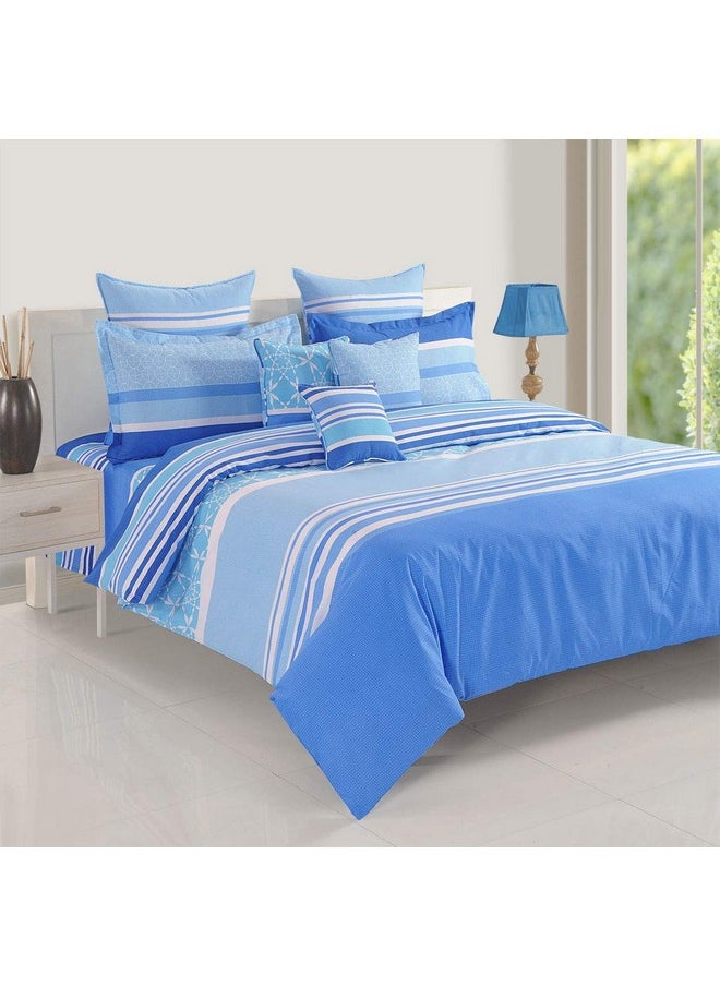 Swayam 144 TC Stripes Print Cotton Extra Large Bed Sheet with 2 Pillow Cover - Blue, White, Super King (11015)