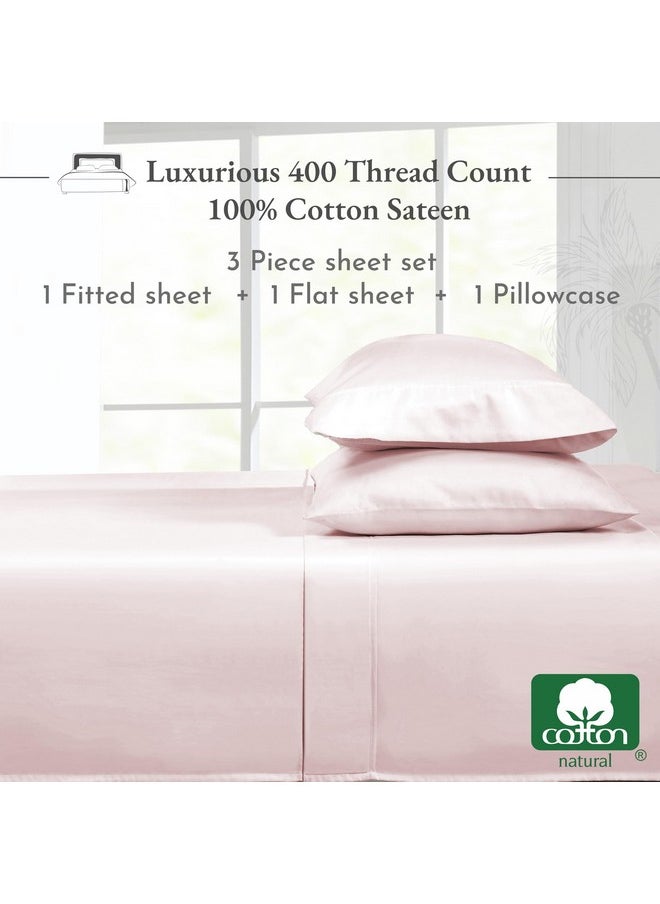 California Design Den Softest 100% Cotton Sheets, Twin Sheets Set, 400 Thread Count Sateen Bedding for Dorm Rooms & Adults, Deep Pocket Sheets, Cooling Sheets, Twin Bed Sheets (Pink)