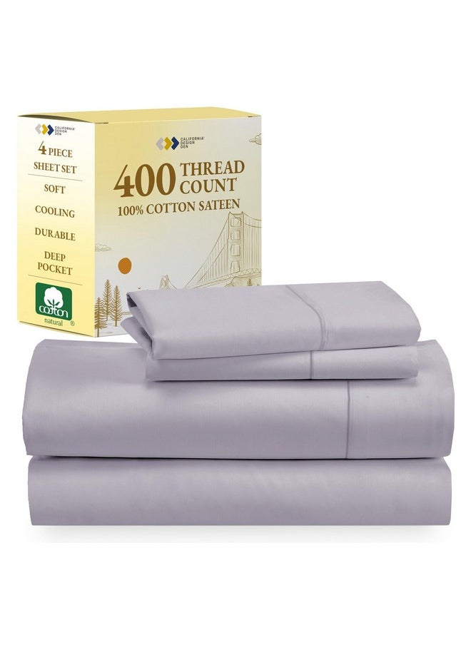 California Design Den Softest 100% Cotton Sheets, Full Size Sheet Sets, 400 Thread Count Sateen Bedding, Deep Pocket Sheets, Cooling Sheets, Full Size Sheets, Breathable Bed Set (Lavender Gray)