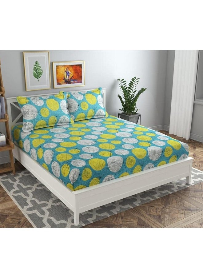 BSB HOME 120 TC Double Floral Printed Bedsheet with 2 Pillow Covers | 110 GSM Soft Brushed Microfiber - Breathable & Wrinkle Free - (86 X 88 Inch, Green & Grey & Yellow)