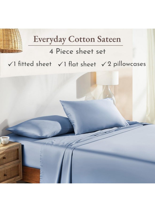 California Design Den Soft 100% Cotton Sheets King Size Bed Sheets Set with Deep Pockets, King Sheets Set with Sateen Weave, Cooling Sheets (Blue Hydrangea)