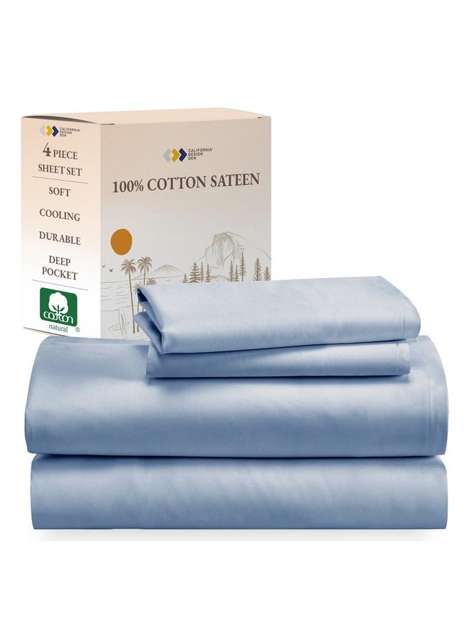 California Design Den Soft 100% Cotton Sheets King Size Bed Sheets Set with Deep Pockets, King Sheets Set with Sateen Weave, Cooling Sheets (Blue Hydrangea)