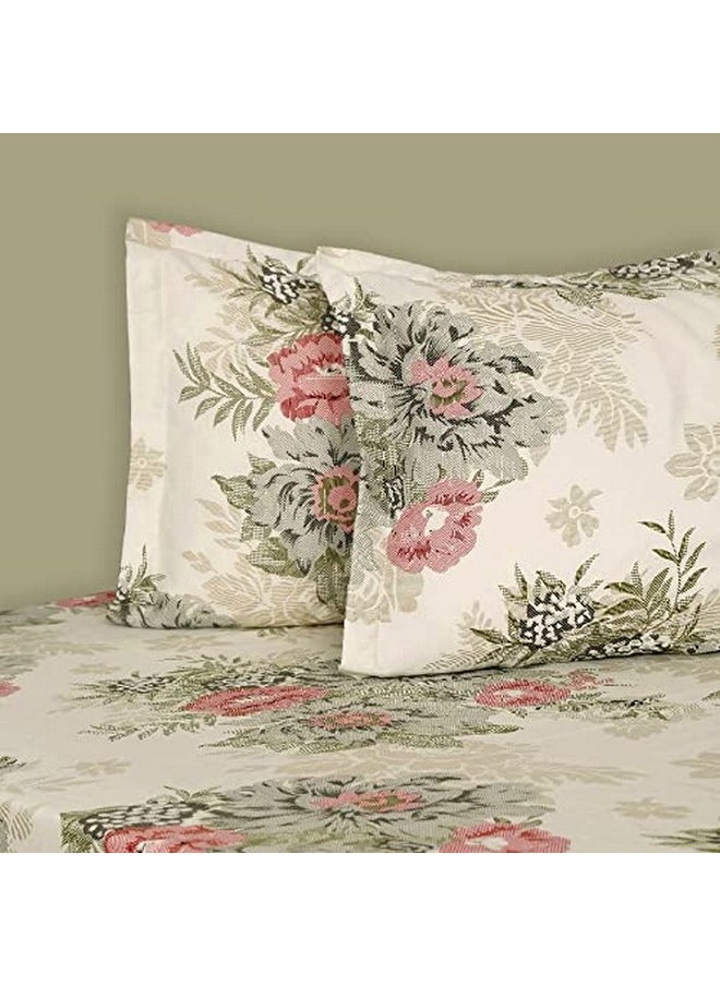 Swayam Zinnia Collection 240 TC Cotton Double Bedsheet (108 X 90 Inches) with 2 Pillow Covers for Double Bed - Beige Pink