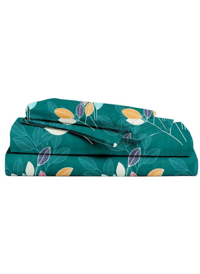 BSB HOME Premium Cotton 210Tc Elastic Fitted Bedsheets with 2 Pillow Covers | Double/Queen Bed with All Around Elastic 220 TC Supersoft Floral Pattren Breathable |Size-78 x72+8 inches |Dark Green