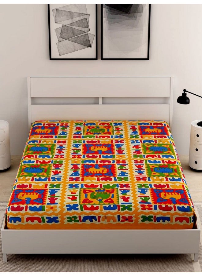 UniqChoice Rajasthani Traditional 144 TC Cotton Single Bedsheet - Yellow