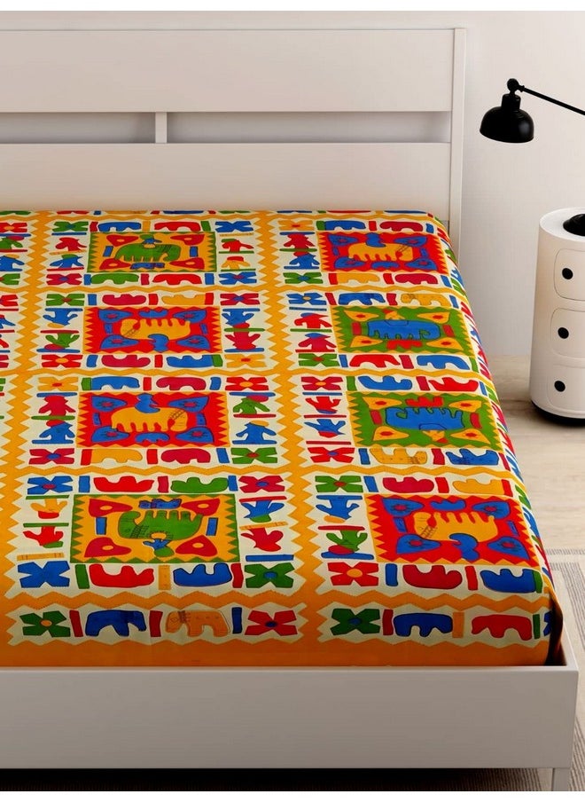 UniqChoice Rajasthani Traditional 144 TC Cotton Single Bedsheet - Yellow