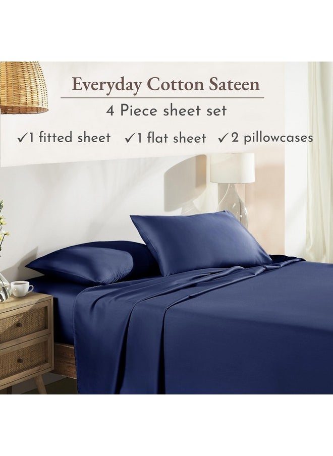 California Design Den Soft 100% Cotton Bedsheets Queen Size Bed, Queen Sheet Set with Sateen Weave, Cooling Sheets - Navy Blue