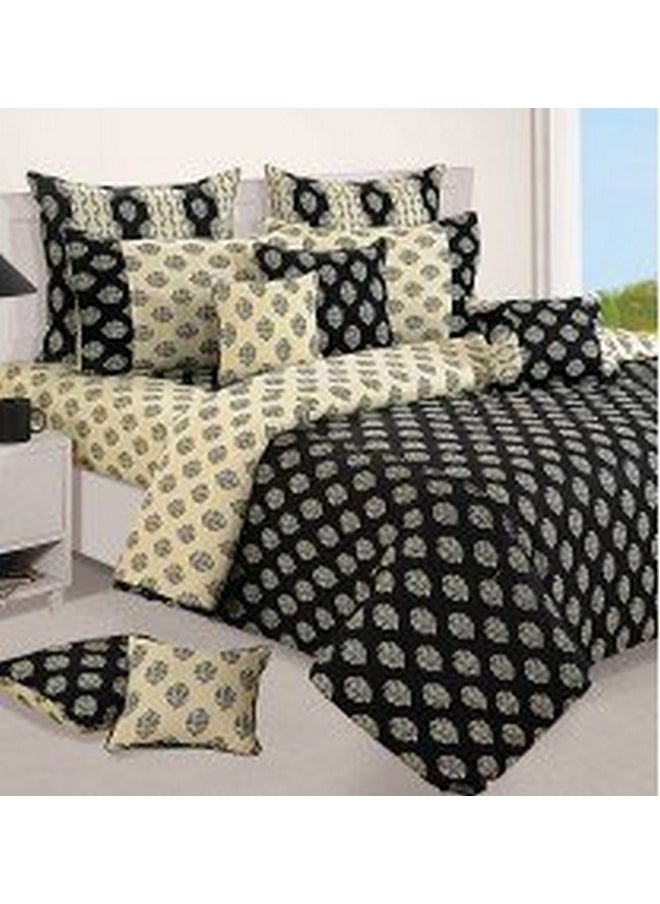 Swayam Shades of Paradise Collection Premium Cotton 200 TC Floral Print Cotton Extra Large Bed Sheet with 2 Pillow Cover -Black/Off White