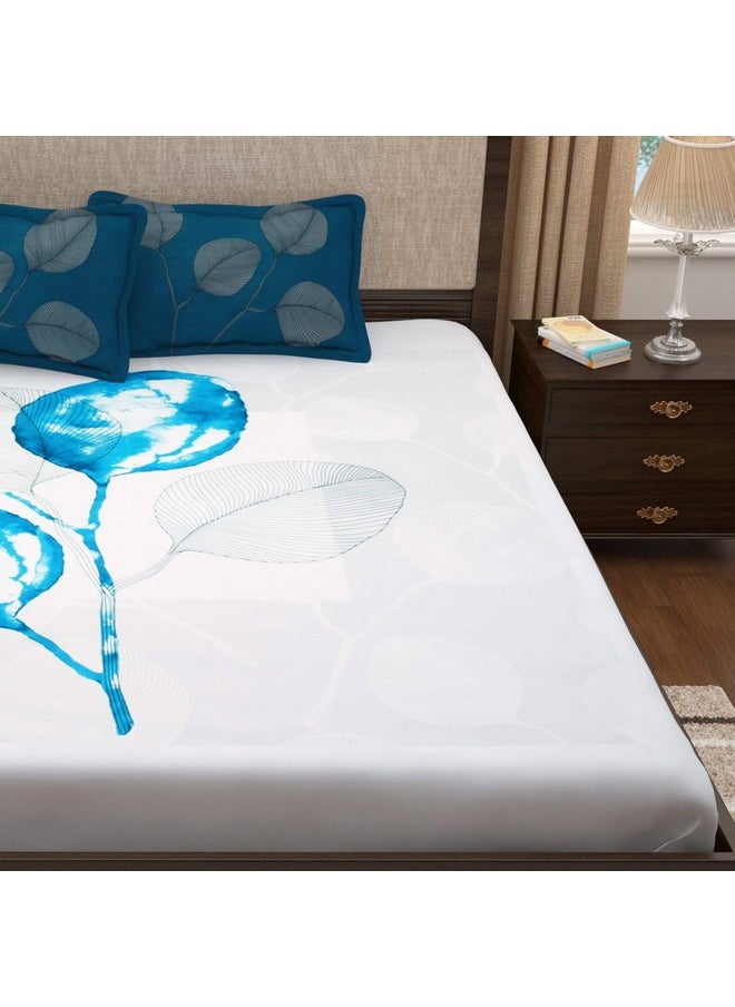 Story@Home Bedsheet for King Size Bed | 300TC | White & Blue | Floral |1 Piece 100% Cotton bedsheets for King Size Bed with 2 Pillow Covers (270 x270cm) Perfect for Gifting | Cotton bedsheet