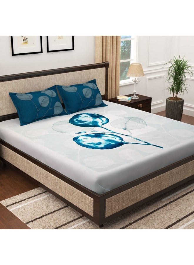 Story@Home Bedsheet for King Size Bed | 300TC | White & Blue | Floral |1 Piece 100% Cotton bedsheets for King Size Bed with 2 Pillow Covers (270 x270cm) Perfect for Gifting | Cotton bedsheet