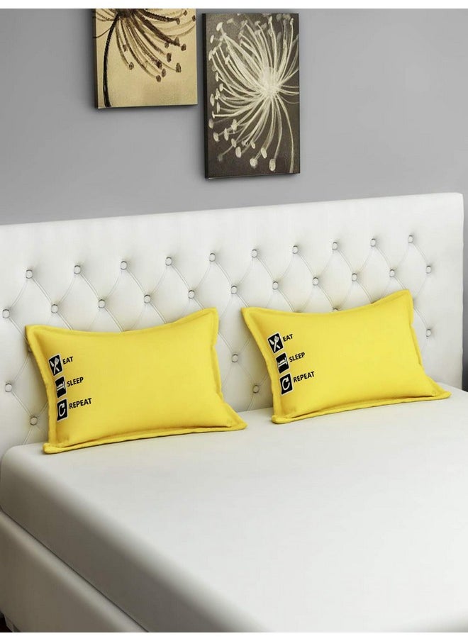 Swayam Eat Sleep Repeat Graffiti Yellow Pillow Cover Set of 2