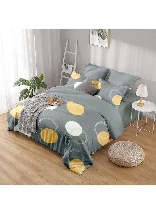 BSB HOME 160 TC Glace Cotton Double Floral Bedsheet with 2 Pillow Covers | 125 GSM Soft Brushed - Breathable & Wrinkle Free - (90 X 90 Inch, Grey & Beige & Yellow)