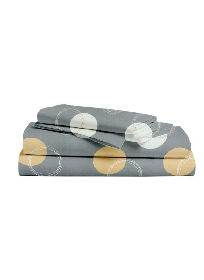 BSB HOME 160 TC Glace Cotton Double Floral Bedsheet with 2 Pillow Covers | 125 GSM Soft Brushed - Breathable & Wrinkle Free - (90 X 90 Inch, Grey & Beige & Yellow)