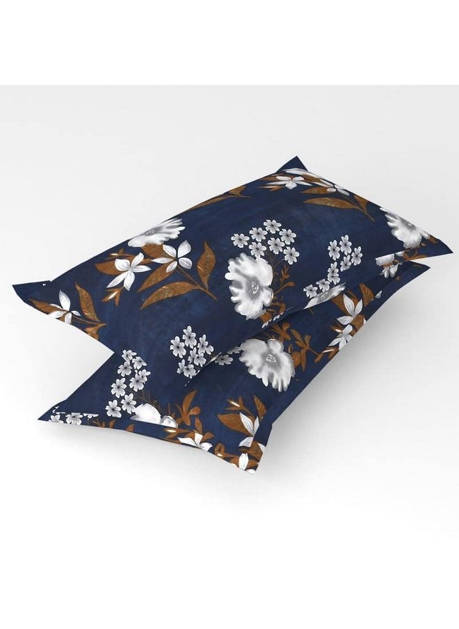 BSB HOME 120 TC Double Abstract Floral Bedsheet with 2 Pillow Covers | 110 GSM Soft Brushed Microfiber - Breathable & Wrinkle Free - (86 X 88 Inch, Dark Blue & Beige & Brown)