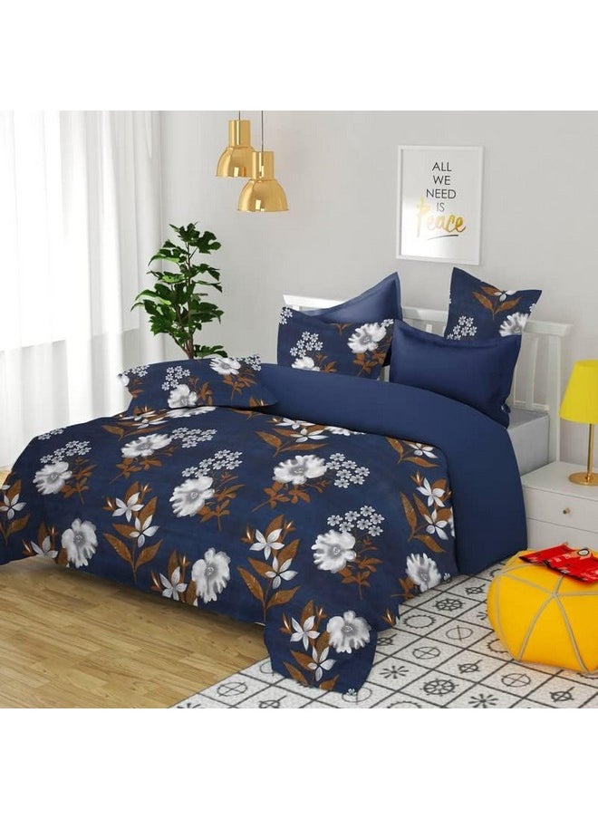 BSB HOME 120 TC Double Abstract Floral Bedsheet with 2 Pillow Covers | 110 GSM Soft Brushed Microfiber - Breathable & Wrinkle Free - (86 X 88 Inch, Dark Blue & Beige & Brown)