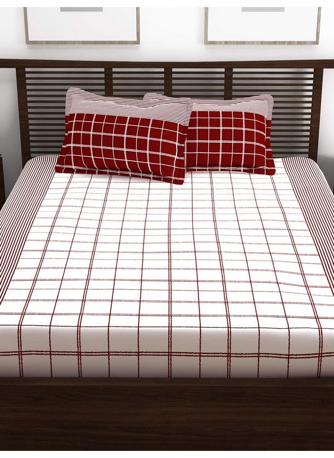 Story@Home bedsheet for Double Bed, 152TC, 100% Cotton | Double Size Bedsheet with 2 Pillow Covers, Maroon & White, Stripes (Bedsheet : 225 X 250cm & Pillow : 46 X 69cm) Perfect for Festive Gifting!