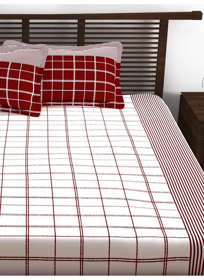 Story@Home bedsheet for Double Bed, 152TC, 100% Cotton | Double Size Bedsheet with 2 Pillow Covers, Maroon & White, Stripes (Bedsheet : 225 X 250cm & Pillow : 46 X 69cm) Perfect for Festive Gifting!