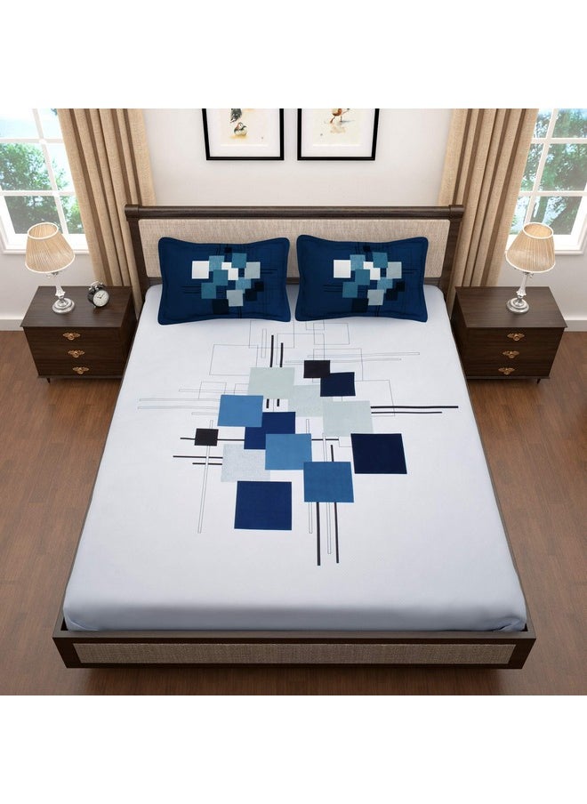 Story@Home Bedsheet for king size bed |300TC | White & Blue | Abstract | 1 Piece cotton bedsheets for king size bed with 2 Pillow covers (270 x270cm) Perfect for Home Decor & gifting | Cotton bedsheet