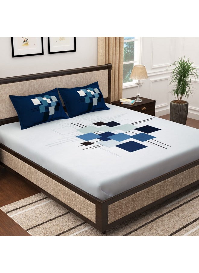 Story@Home Bedsheet for king size bed |300TC | White & Blue | Abstract | 1 Piece cotton bedsheets for king size bed with 2 Pillow covers (270 x270cm) Perfect for Home Decor & gifting | Cotton bedsheet