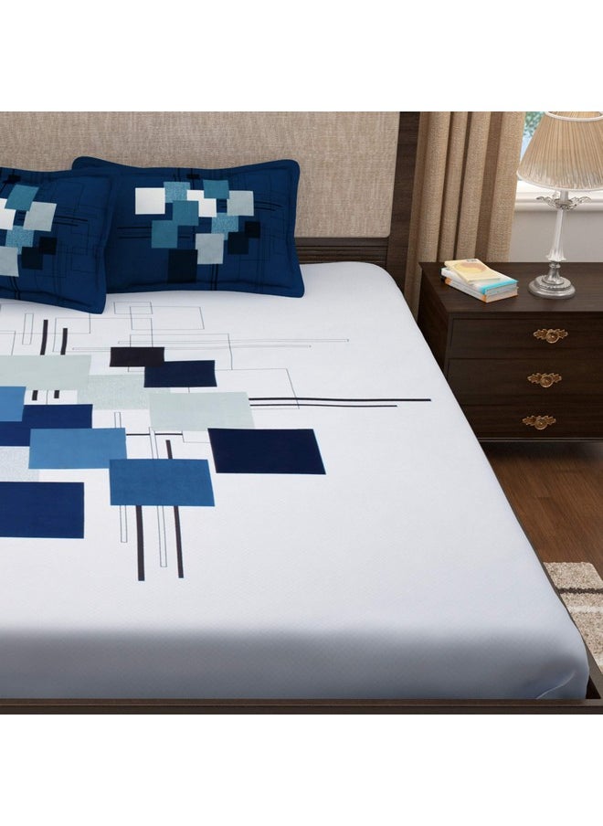 Story@Home Bedsheet for king size bed |300TC | White & Blue | Abstract | 1 Piece cotton bedsheets for king size bed with 2 Pillow covers (270 x270cm) Perfect for Home Decor & gifting | Cotton bedsheet