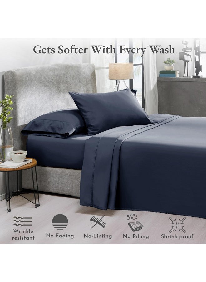 California Design Den Soft 100% Cotton Sheets, Full Size Sheet Sets, 400 Thread Count Sateen Bedding, Deep Pocket Sheets, Cooling Sheets, Full Size Sheets, Breathable Bed Set (Indigo Dusty Blue)