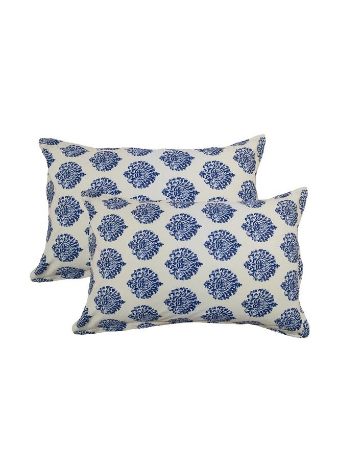 Trance Home Linen 200 Tc Cotton Floral Printed Pillow Covers | Pillow Cases | Set Of 2 Piece Pillow Covers Only |Large Size (20 X 30 Inch, Damask Blue)