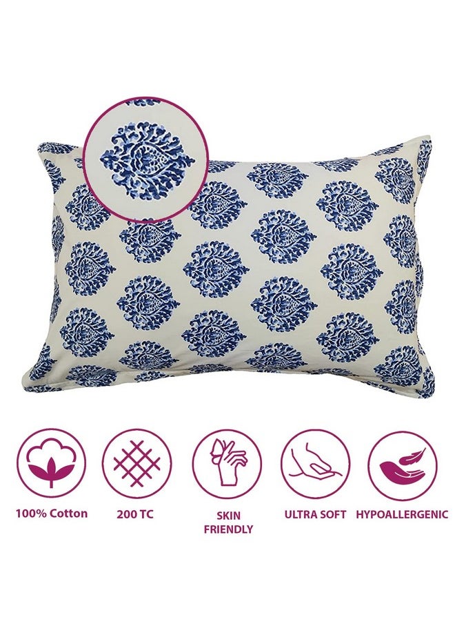 Trance Home Linen 200 Tc Cotton Floral Printed Pillow Covers | Pillow Cases | Set Of 2 Piece Pillow Covers Only |Large Size (20 X 30 Inch, Damask Blue)