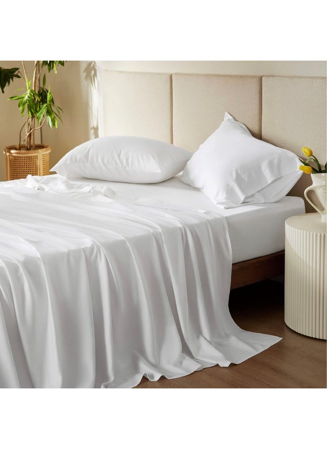 Bedsure Twin Sheets Set, Cooling Sheets Twin Size Bed Set, Rayon Derived from Bamboo, Twin Size Sheets, Breathable & Soft Bed Sheets, Hotel Luxury Silky Bedding Sheets & Pillowcases, White