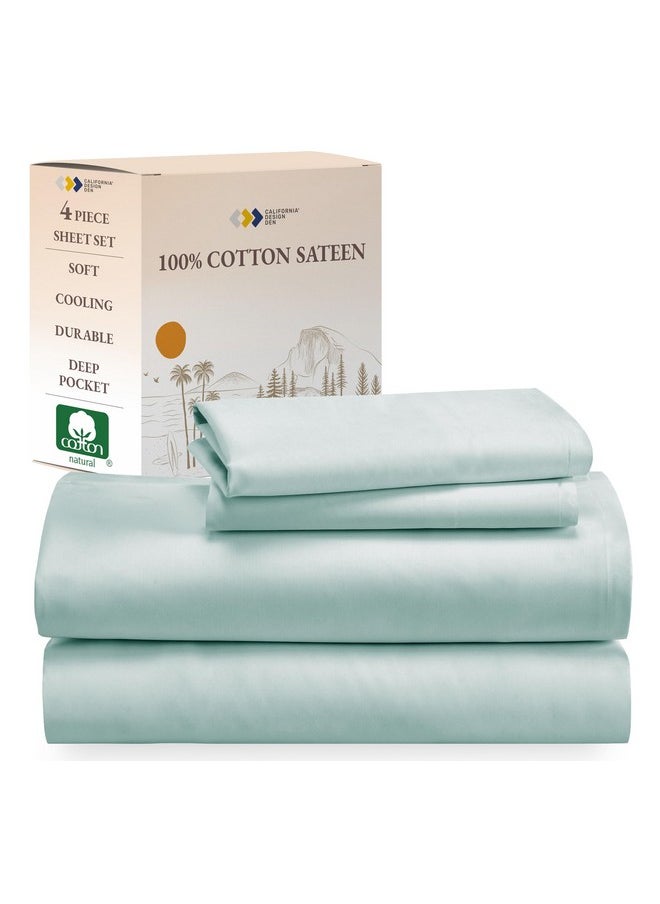 California Design Den Soft 100% Cotton Sheets for Queen Size Bed Sheets with Deep Pocket, Queen Sheet Set with Sateen Weave, Cooling Sheets (Seafoam)