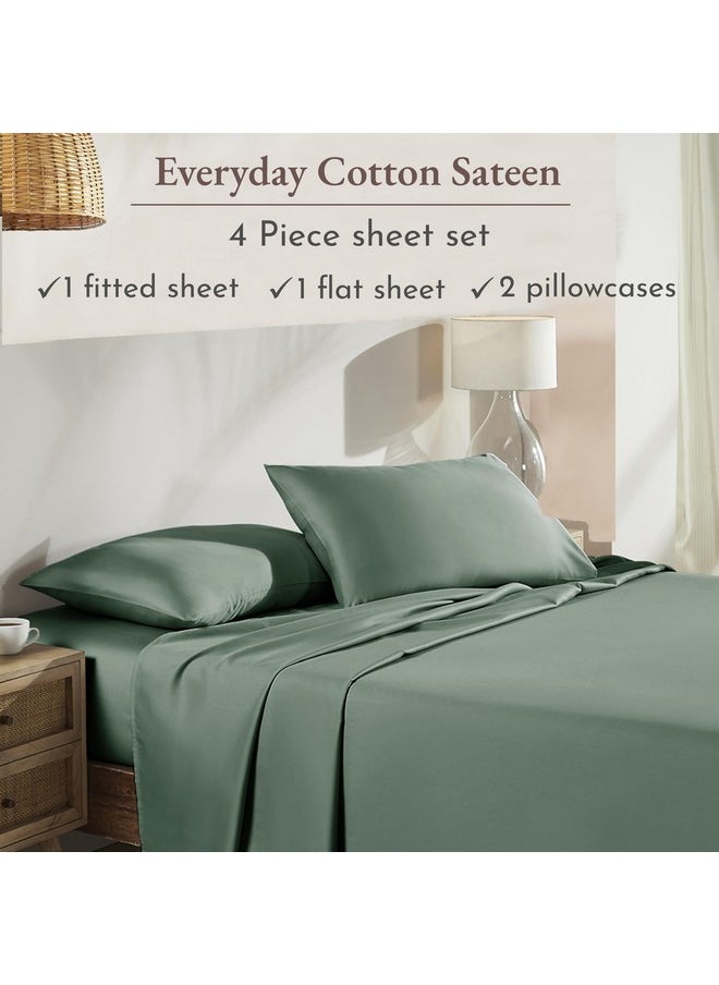 California Design Den Soft Queen 100% Cotton Sheet Set, Queen Sheet Set with Sateen Weave, Cooling Sheets - Sage Green