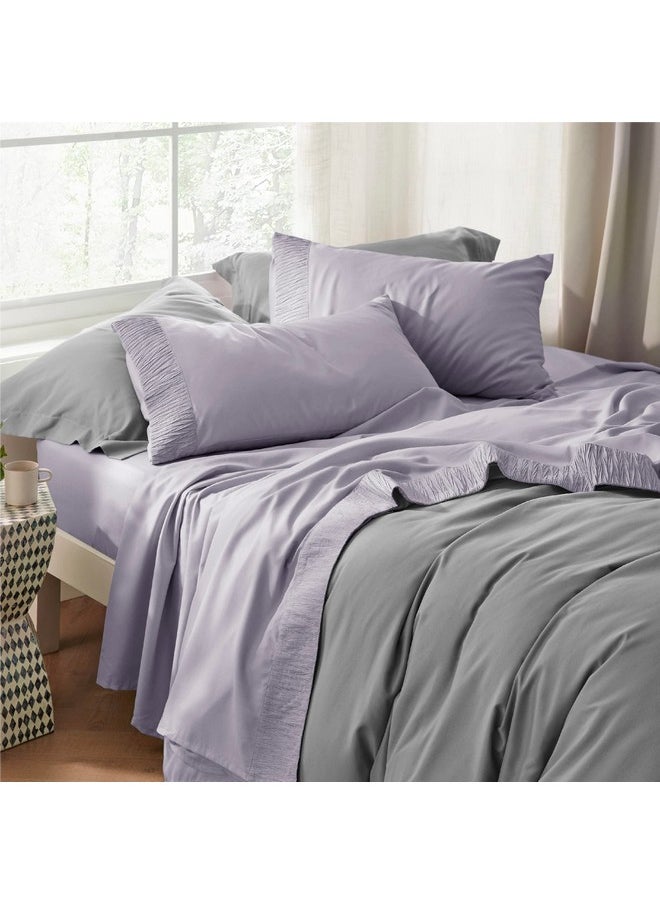 Bedsure Queen Sheet Set - Soft Sheets for Queen Size Bed, 4 Pieces Hotel Luxury Lavender Queen Sheets, Easy Care Polyester Microfiber Cooling Bed Sheet Set