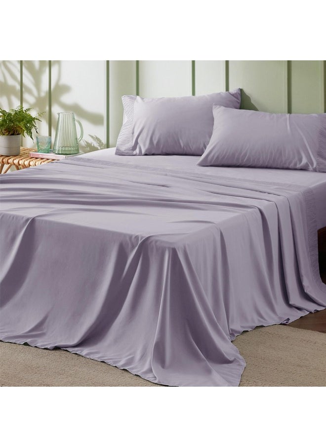 Bedsure Queen Sheet Set - Soft Sheets for Queen Size Bed, 4 Pieces Hotel Luxury Lavender Queen Sheets, Easy Care Polyester Microfiber Cooling Bed Sheet Set