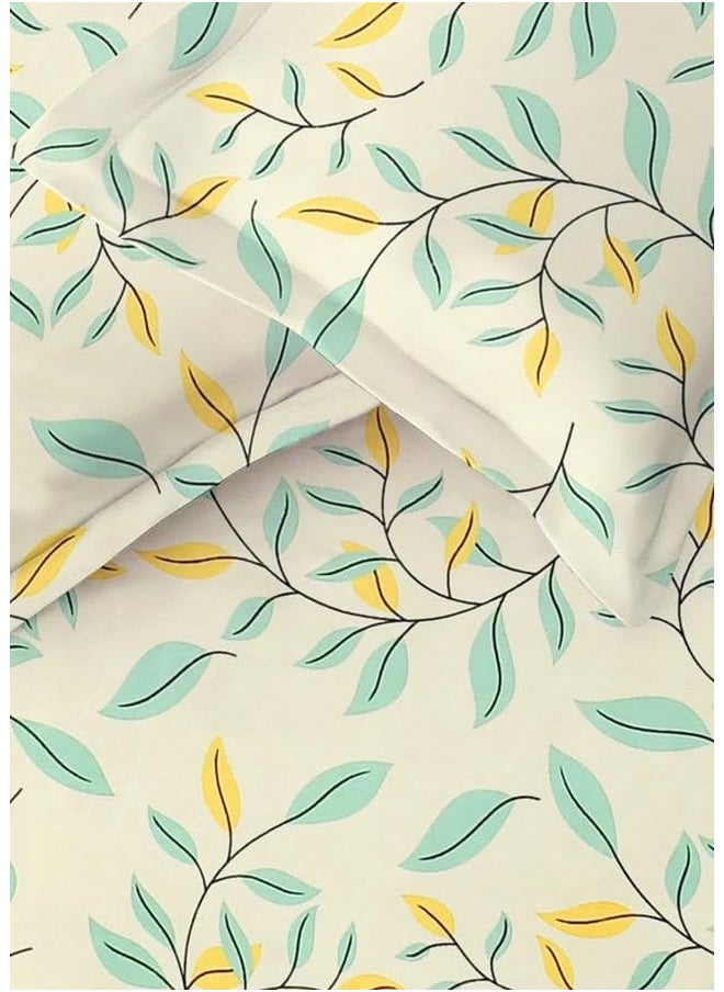 BSB HOME Glace Cotton 220 Tc Flat Single Bedsheets For Summer Breathable|Wrinklefree (Size-152 X 228 Cm) With 1 Pillow Covers (Size-17 X 27 Inches, Floral Print Green Leaf)