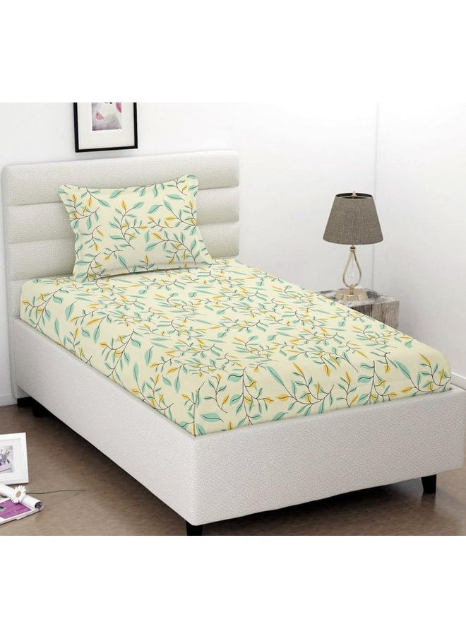 BSB HOME Glace Cotton 220 Tc Flat Single Bedsheets For Summer Breathable|Wrinklefree (Size-152 X 228 Cm) With 1 Pillow Covers (Size-17 X 27 Inches, Floral Print Green Leaf)