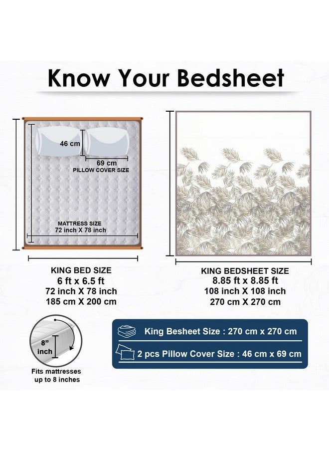 Story@Home Bedsheet for King Size Bed | Cotton Bedsheet | Leafs King Size Bed Sheet Cotton with 2 King Size Pillow Covers (270 x 270cm, White) King bedsheet | Perfect for Home Decor | 240TC