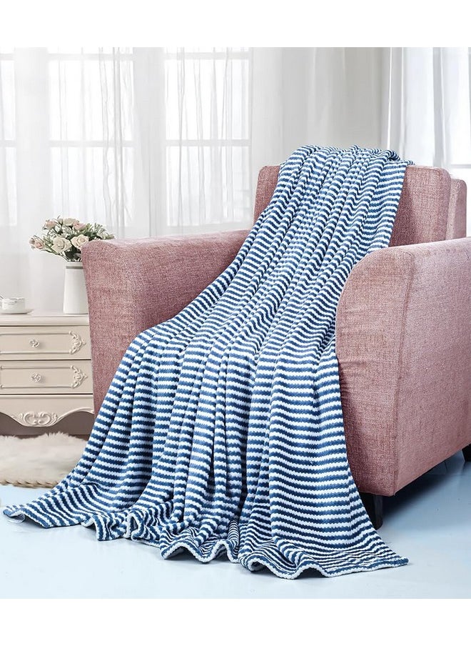 BSB HOME Polyester Premium Jacquard Plush Double Blanket | 300 GSM Lightweight Cozy Soft for Bed, Sofa, Couch, Travel & Camping| 220X230 Cm Or 86X90 Inches|Blue & White| TC - 220