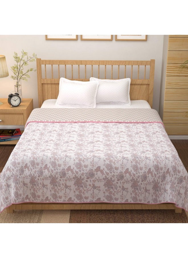 Story@Home Comforter Double Bed | 100% Cotton Blanket | 150GSM | 225X 240 cm | AC Comforter Double Bed | Baby Pink & White Blanket | Floral Pattern | Quilt | Duvet | Dohar | Perfect Festive Gifting