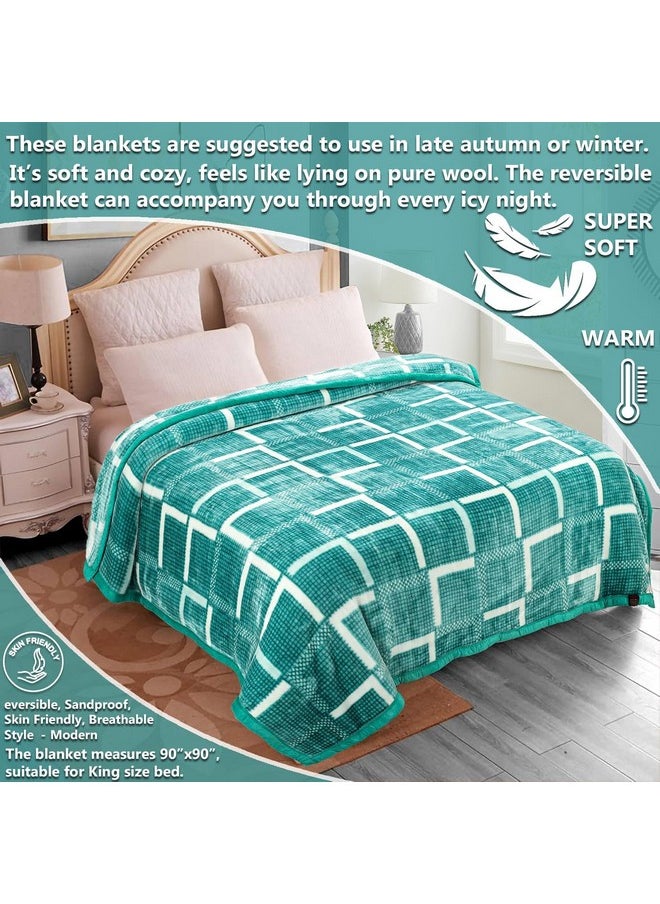 BSB HOME Super Soft Cloudy Printed Double Bed Blanket for Heavy Winter, Single Ply Mink Blanket King Size with 220 x 230 Cm - 3.5 Kg (Light Green & White, Pack of 1)