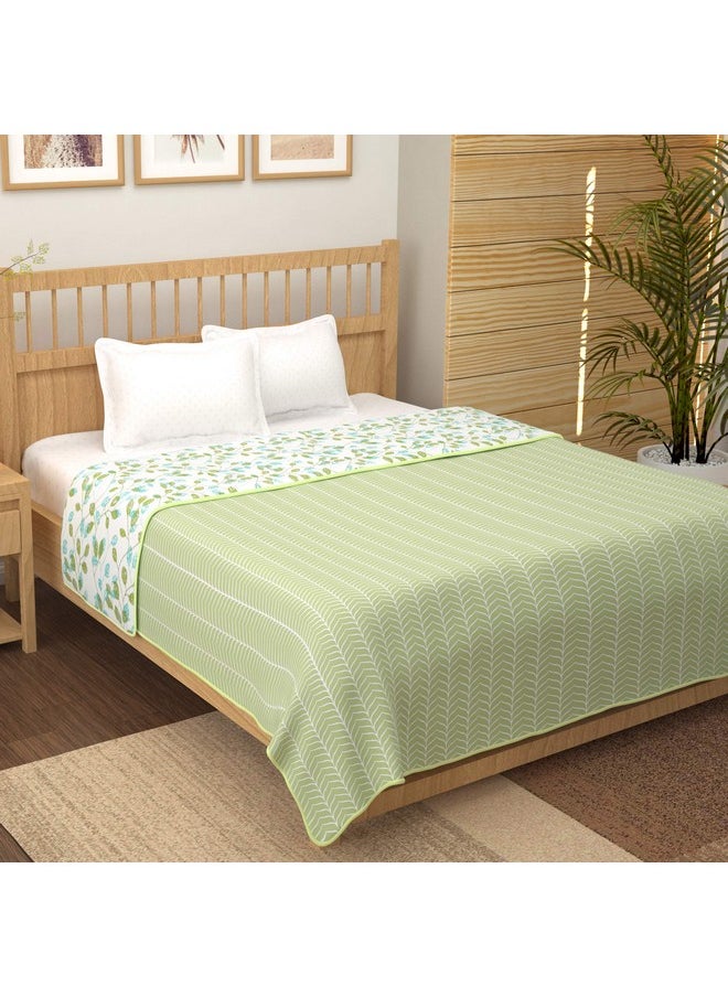 Story@Home Comforter Double Bed | 100% Cotton Blanket Double Bed | 150GSM, 225X 240 cm | AC Comforter Double Bed | White & Olive Green | Leaf Pattern | Quilt | Duvet | Dohar | Perfect Festive Gifting